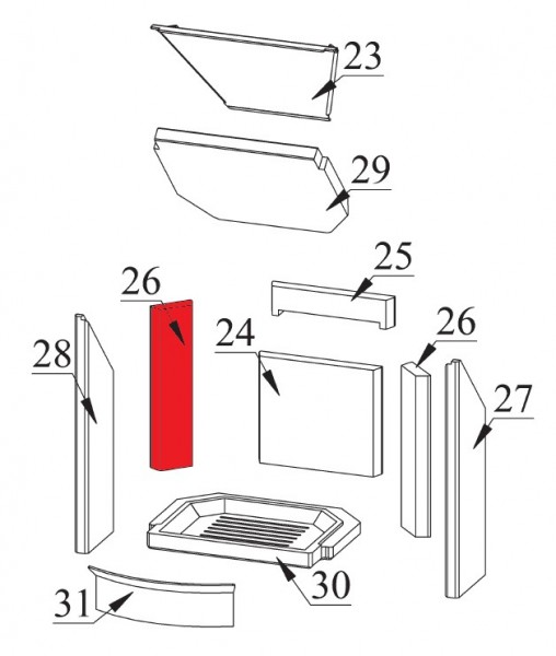 Fireplace Karthago Novo Seitenstein links hinten Vermiculitestein