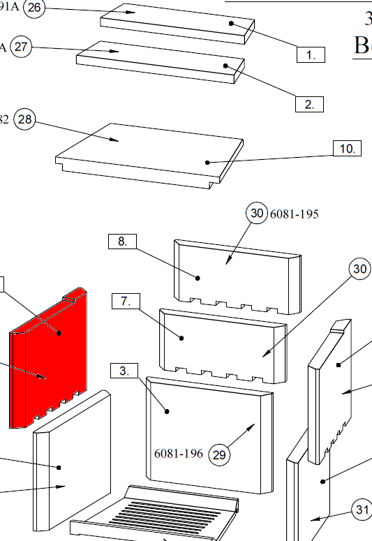 Fireplace Delos Rondo Ker Seitenstein links oben Brennraumstein